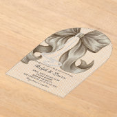 Grandmillennial Striped Bow Girl Baby Shower アクリル招待状 (レイダウン)