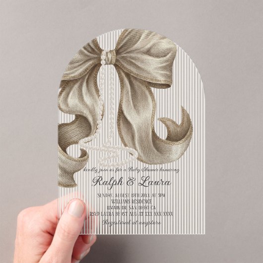 Grandmillennial Striped Bow Girl Baby Shower アクリル招待状 (インサイチュ (ポータブル))