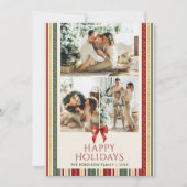 Grandmillennial Stripes Bow Happy Holidays 2 Photo シーズンカード (正面)
