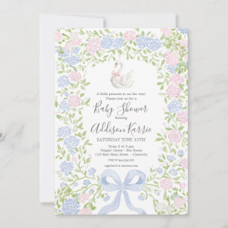 Grandmillennial Swan baby shower invite 招待状