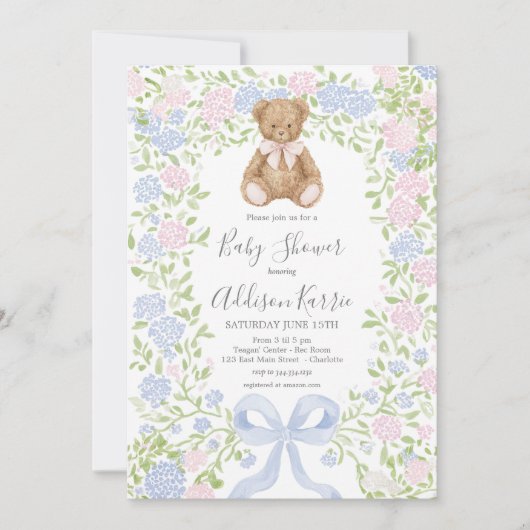 Grandmillennial Teddy Bear baby shower invite 招待状 (正面)