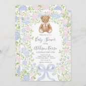 Grandmillennial Teddy Bear baby shower invite 招待状 (正面/裏面)