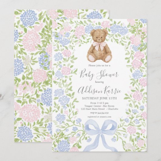 Grandmillennial Teddy Bear baby shower invite 招待状 (正面/裏面)