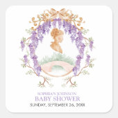 Grandmillennial Wisteria Baby Shower スクエアシール (正面)