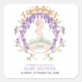 Grandmillennial Wisteria Baby Shower スクエアシール (正面)