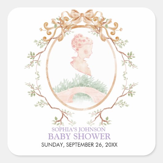 Grandmillennial Wisteria Baby Shower スクエアシール (正面)