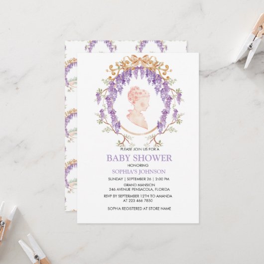 Grandmillennial Wisteria Baby Shower Invitation 招待状 (正面/裏面インサイチュ)