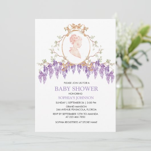 Grandmillennial Wisteria Baby Shower Invitation 招待状 (スタンド正面)