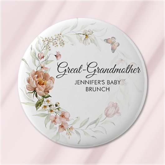 Grandmother Blush Pink Florals Baby Shower/Brunch 缶バッジ