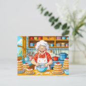 Grandmother Cooking Pancakes Illustration シーズンポストカード (スタンド正面)