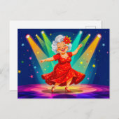 Grandmother Dancing on Stage Illustration シーズンポストカード (正面/裏面)