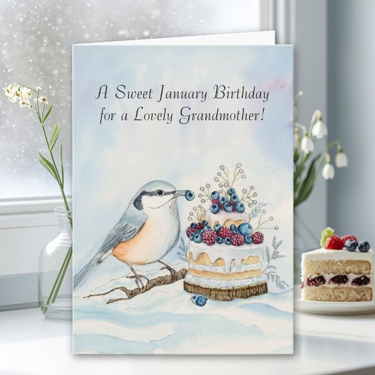 Grandmother Happy January Birthday Nuthatch  カード