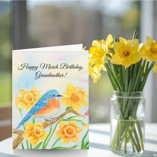 Grandmother Happy March Birthday Blue Bird  カード