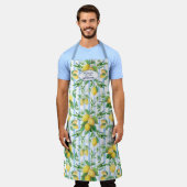 Grandmother Lemon Floral Blue and White Stripe エプロン (着用した状態)