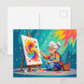 Grandmother Painting Art Illustration シーズンポストカード (正面/裏面)