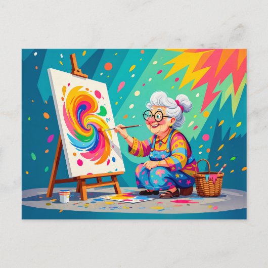 Grandmother Painting Art Illustration シーズンポストカード (正面)