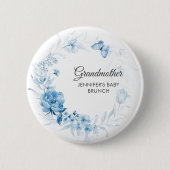 Grandmother Soft Blue Florals Baby Shower/Brunch 缶バッジ (正面)