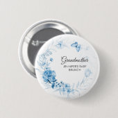 Grandmother Soft Blue Florals Baby Shower/Brunch 缶バッジ (正面&裏面)
