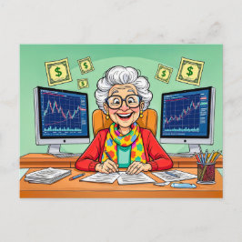 Grandmother Stock Trading Illustration シーズンポストカード