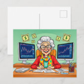 Grandmother Stock Trading Illustration シーズンポストカード (正面/裏面)