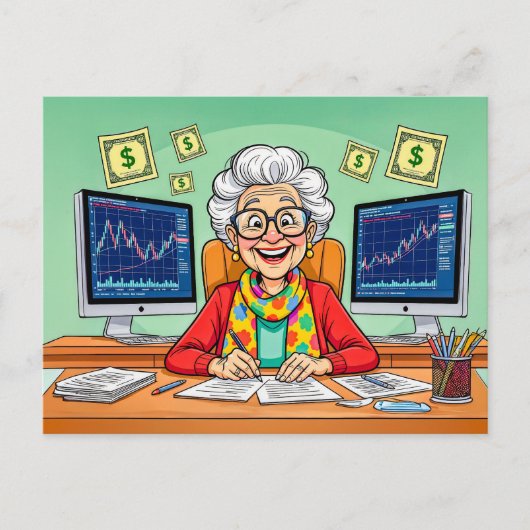 Grandmother Stock Trading Illustration シーズンポストカード (正面)