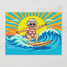 Grandmother Surfing Illustration シーズンポストカード