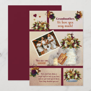 Grandmother We Love You Photo Fall Floral Text カード