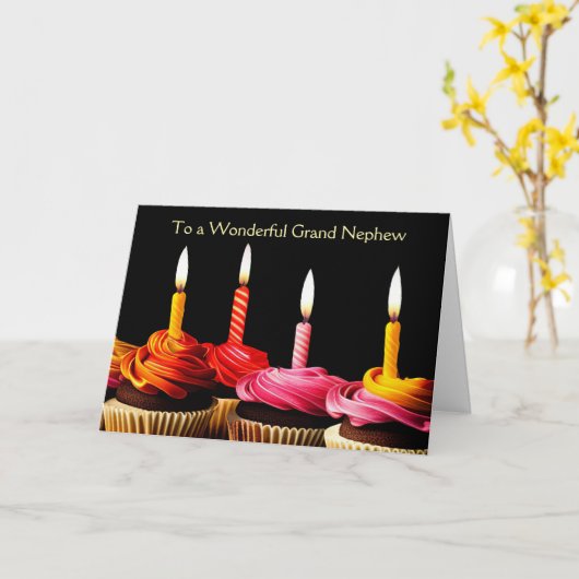 Grandnephew Happy Birthday With Cupcakes カード (黄色い花)