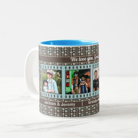 GRANDPAアクアとブラウンフィルムストリップ4 – 写真 ツートーンマグカップ (正面左)