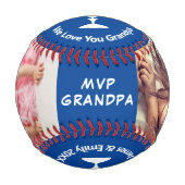 Grandpa 最高の Ever MVP写真パーソナライズされた青 野球ボール (正面)