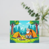 Grandpa camping and grilling in the wilderness シーズンポストカード (スタンド正面)