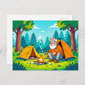 Grandpa camping and grilling in the wilderness シーズンポストカード (正面/裏面)