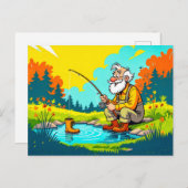 Grandpa catching a shoe while fishing シーズンポストカード (正面/裏面)
