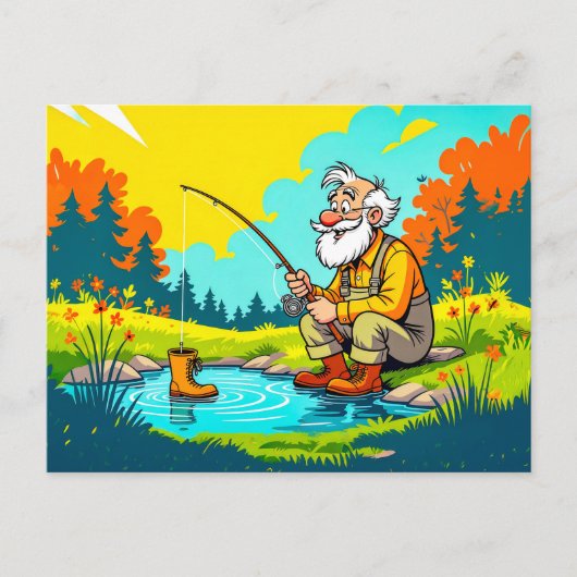 Grandpa catching a shoe while fishing シーズンポストカード (正面)