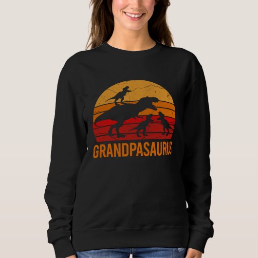 Grandpa Dinosaur Daddy  3 Three Kids Grandpasaurus スウェットシャツ (正面)