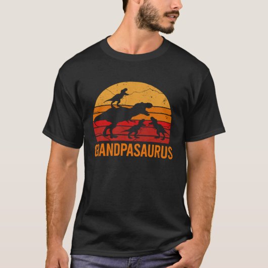 Grandpa Dinosaur Daddy  3 Three Kids Grandpasaurus Tシャツ (正面)