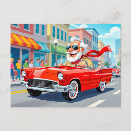 Grandpa driving a convertible car シーズンポストカード