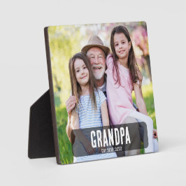 Grandpa Est. ホワイトグランジスクリプト写真 フォトプラーク