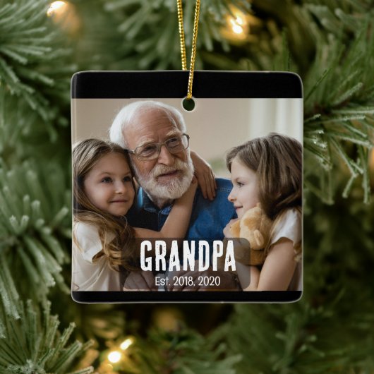 Grandpa Est. White grunge text photo セラミックオーナメント (ツリー)