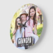 Grandpa Est. White script photo ラージ壁時計 (傾斜)