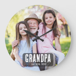 Grandpa Est. White script photo ラージ壁時計