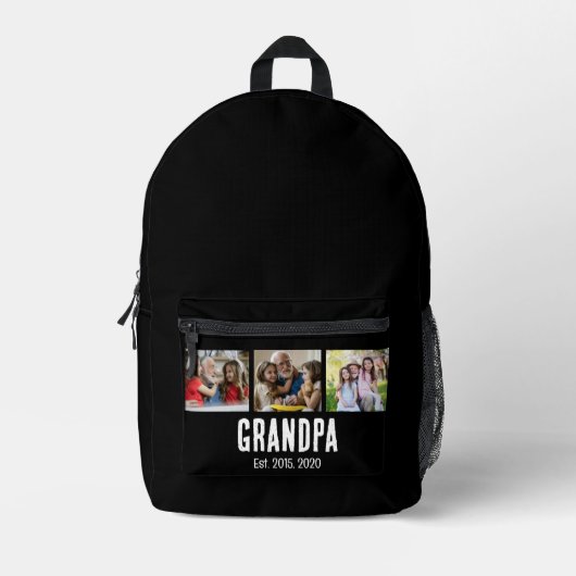 Grandpa Established grunge Script Black 3 Photo プリントバックパック (正面)