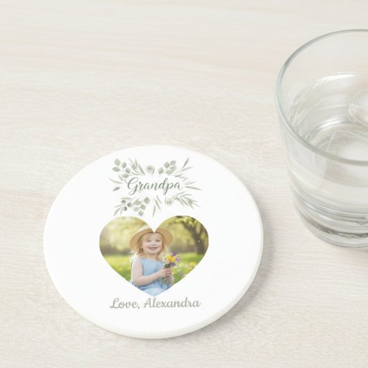 Grandpa Gift Coaster - Heart Photo & Eucalyptus コースター