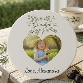 Grandpa Gift Coaster - Heart Photo & Eucalyptus コースター