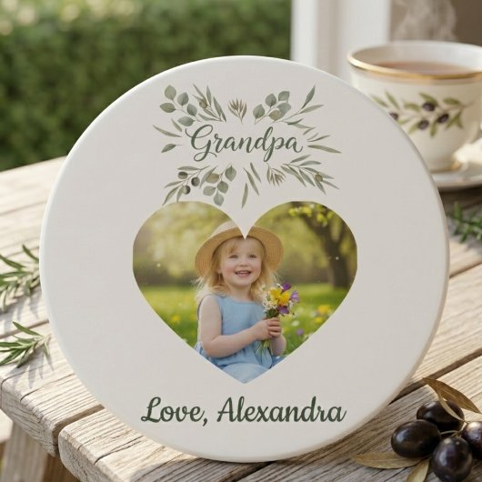 Grandpa Gift Coaster - Heart Photo & Eucalyptus コースター