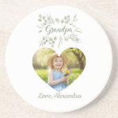Grandpa Gift Coaster - Heart Photo & Eucalyptus コースター (正面)