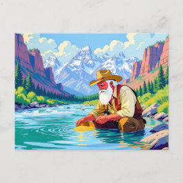 Grandpa gold panning at Yukon River シーズンポストカード