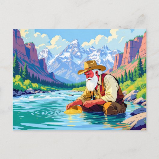 Grandpa gold panning at Yukon River シーズンポストカード (正面)