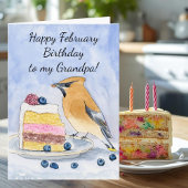 Grandpa Happy February Birthday Cedar Waxwing Cake カード