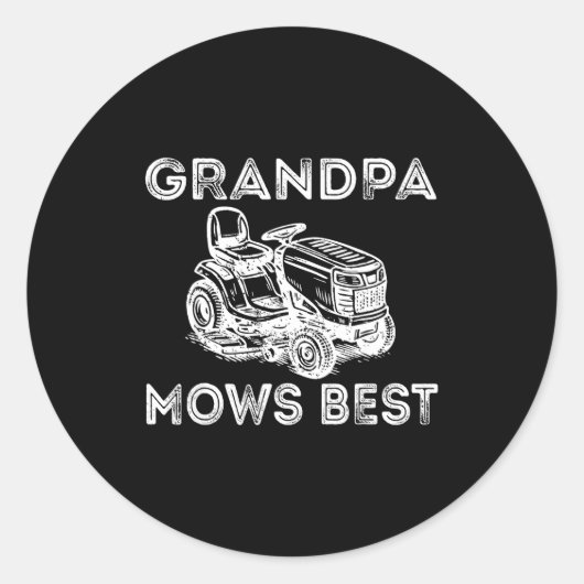 Grandpa Mows Funny Lawn Mower Father's Day Papa  ラウンドシール (正面)